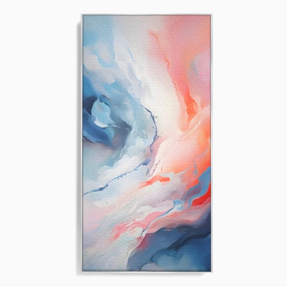 Tablou canvas cu pictura abstracta cu valuri cromatice, in rama de aluminiu argintiu